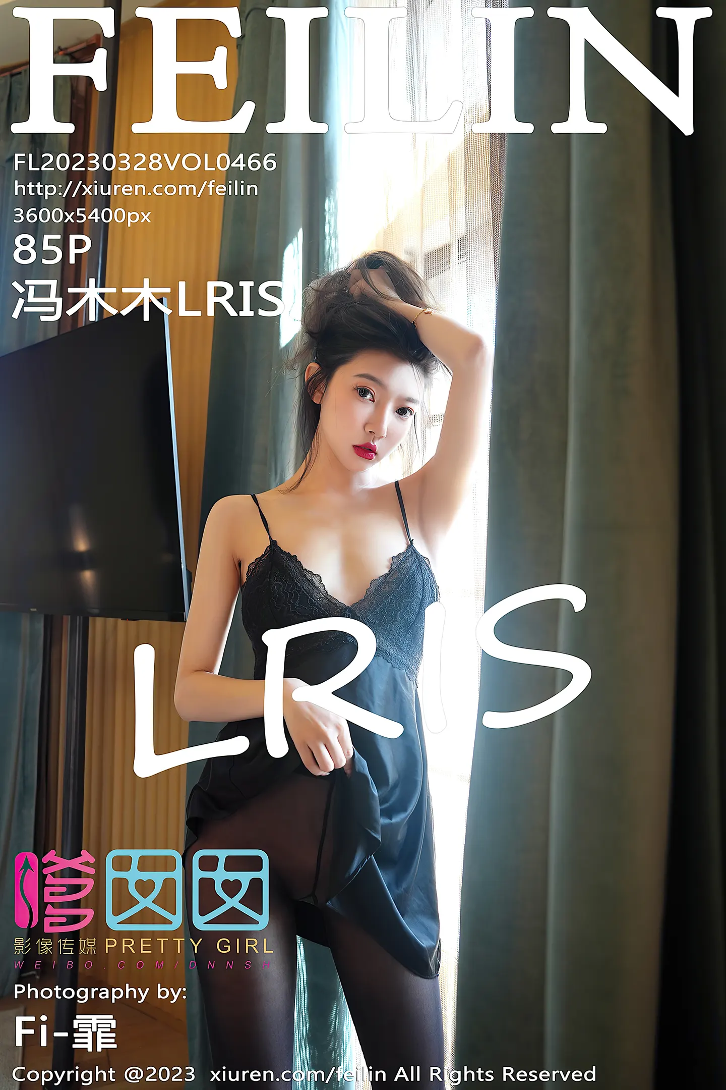 [FeiLin嗲囡囡]VOL.466_女神冯木木LRIS黑色情趣吊带裙配超薄黑丝秀惹火身材诱惑写真85P-秀人网 - XiuRen.Pro